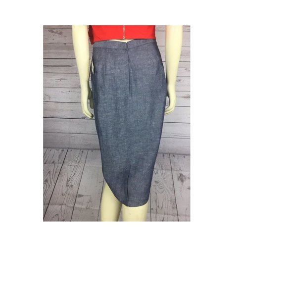 NWT Women's Halston Pencil Skirt Linen Chambray Blue Denim Color Size 4 - Picture 8 of 12